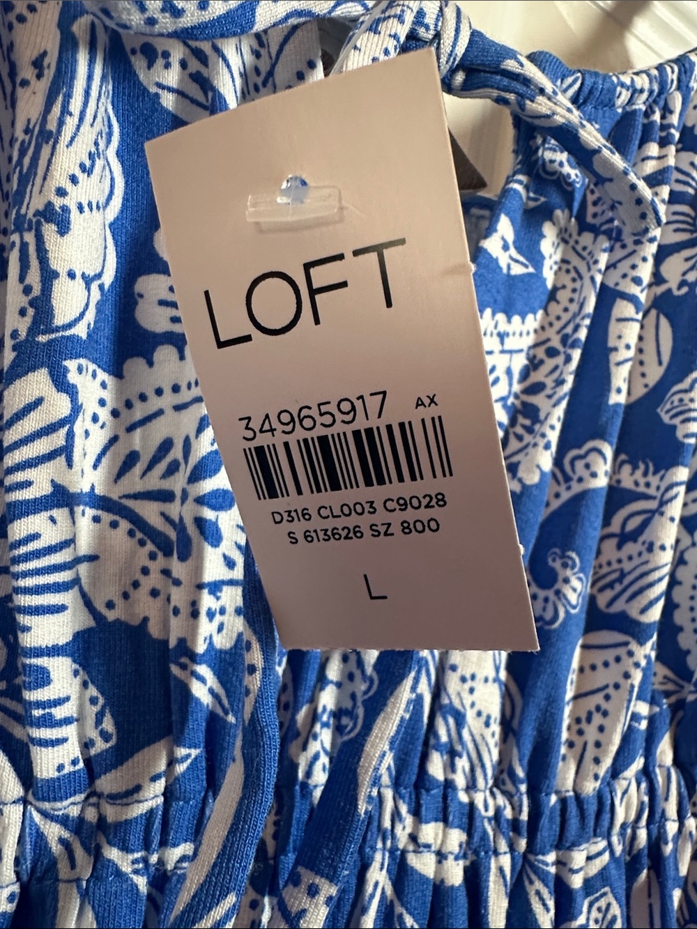 NWTS LOFT Blue and White Floral Maxi Dress w/Adj Spaghetti Straps Sz L - Picture 5 of 10